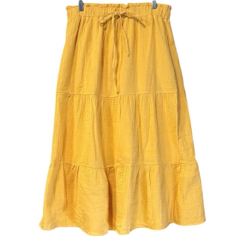 Boho Tiered Midi Skirt w/ Pockets & Elastic Waist |  Yellow | Very J | NWT L - Picture 7 of 12